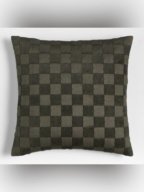 CRATE & BARREL - Woven Organic Linen/Cotton Checkerboard Pillow Cover in Green